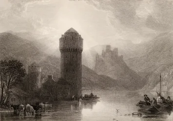 Turm von Niederlahnstein, graviert von E. Goodall, Illustration aus 